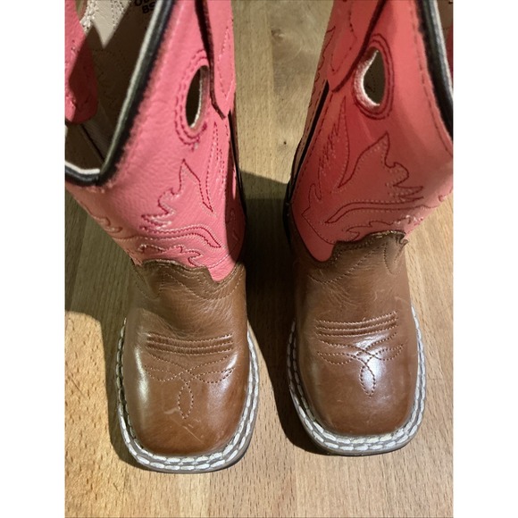 Old West CW2552Y Cowboy Boots Leather Upper Pink & Brown Toddler size US 4.5 - Picture 6 of 15